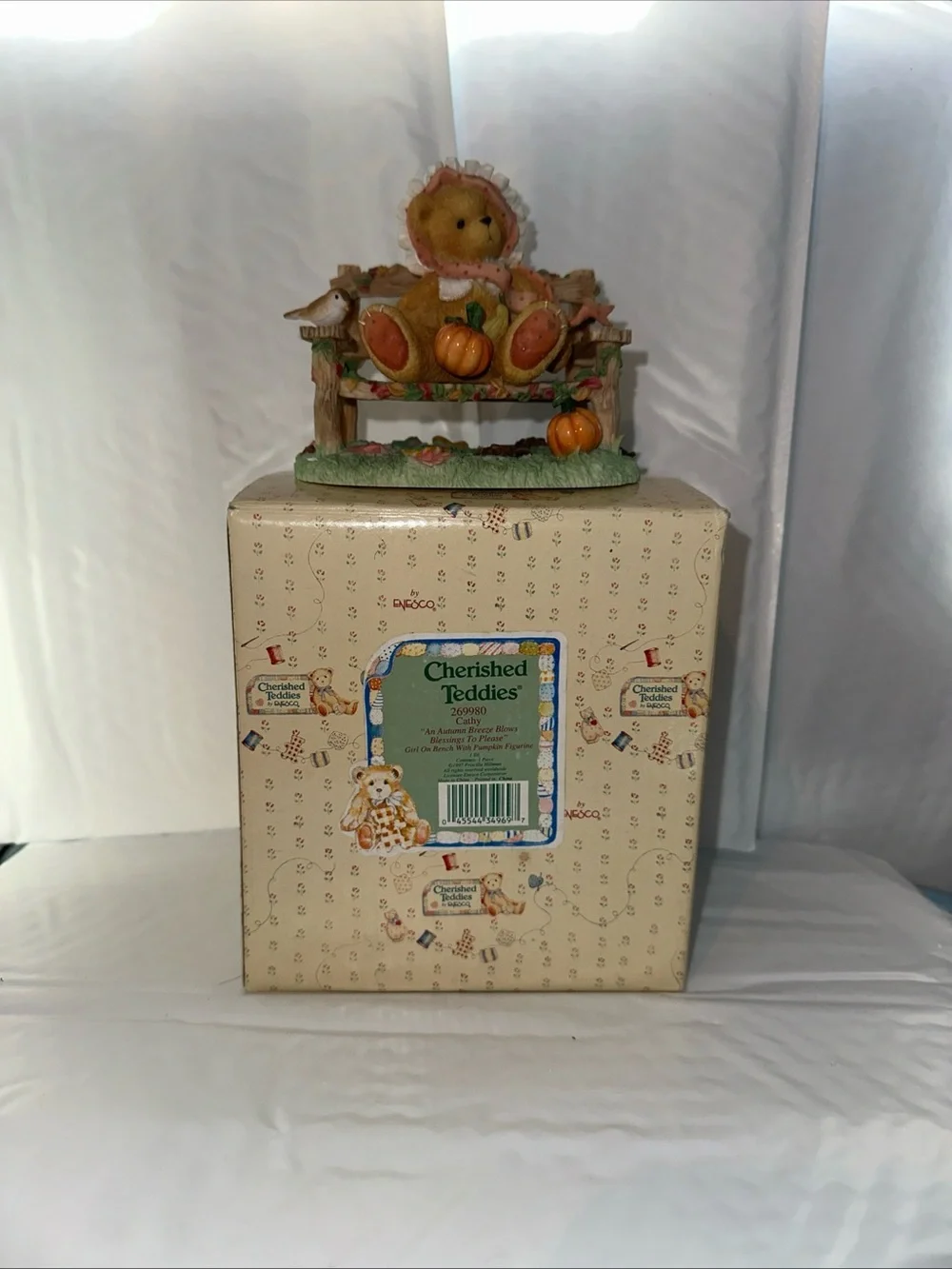 Cherished Teddies Bear Figurine in Autumn Orange and Green